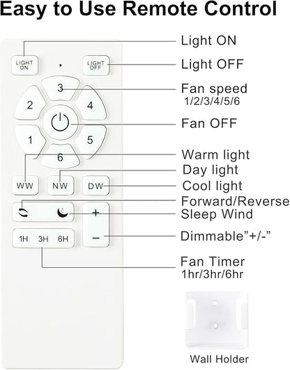 POCHFAN 60 Inch White Ceiling Fans with Lights and Remote, LED Low Profile Flush Mount Ceiling Fan for Bedroom, Living Room, Quiet DC Motor, Dimmable 6 Speeds