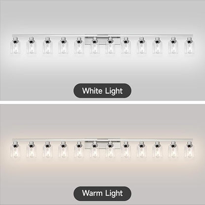 Brushed Nickel Bathroom Vanity Light, 12 Light Brushed Nickel Bathroom Lighting fixtures Over Mirror, Brushed Nickel Bathroom Vanity Lights Wall Lighting for Mirror Bedroom, Living Room