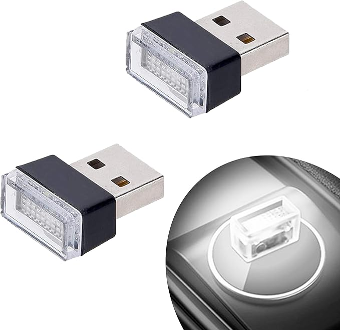 Febrytold 2 Pcs White Universal Mini USB LED Car Interior Ambient Atmosphere Lights for Car Interior Trunk Ambient Atmosphere