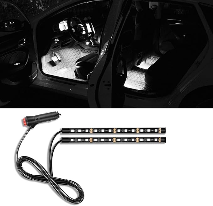 Car LED Strip Light, 24 LED RGB Auto Under Dash Interior Atmosphere Lights, 12V Ambient Night Light, Auto Interior Decorative Lamp, Universal Car Accessories (White, Cigarette Adapter)