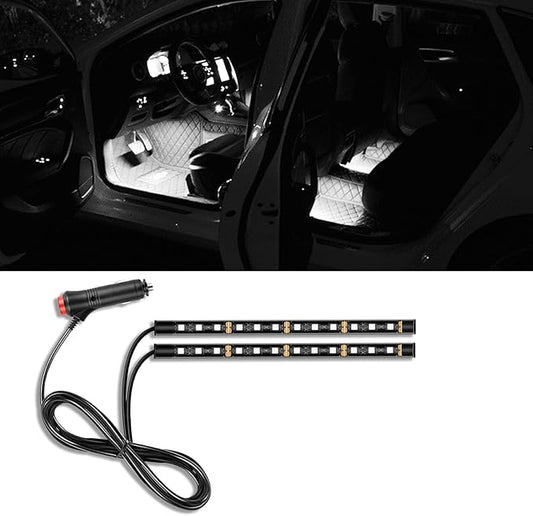 Car LED Strip Light, 24 LED RGB Auto Under Dash Interior Atmosphere Lights, 12V Ambient Night Light, Auto Interior Decorative Lamp, Universal Car Accessories (White, Cigarette Adapter)