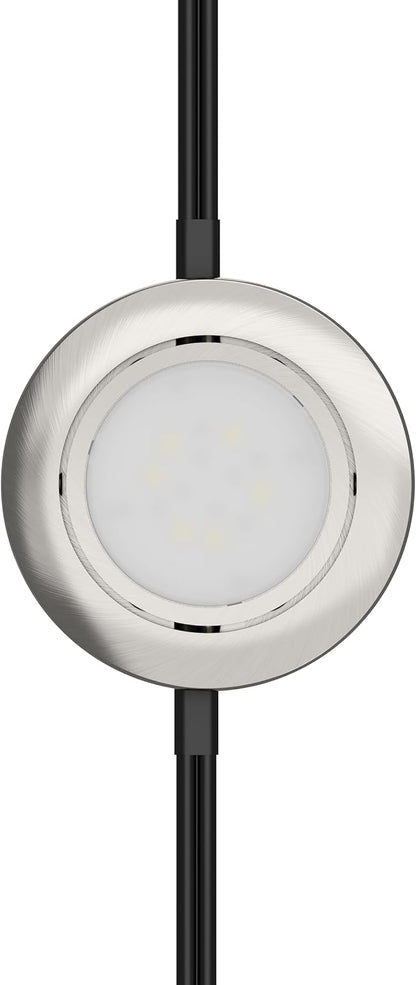 Getinlight LED Puck Lights, 2.75" Metal Housing, Wall-Dimmer Compatible, 2700K Warm White, Brushed Nickel Finish, Plug-in or Hardwired, ETL Listed, IN-0107-1-SN-27