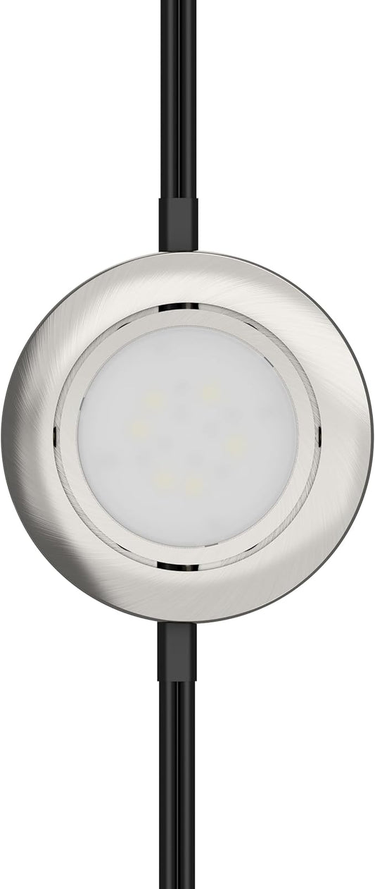 Getinlight LED Puck Lights, 2.75" Metal Housing, Wall-Dimmer Compatible, 2700K Warm White, Brushed Nickel Finish, Plug-in or Hardwired, ETL Listed, IN-0107-1-SN-27