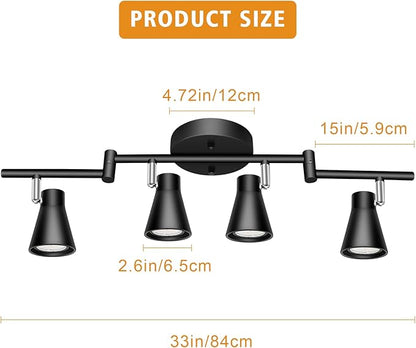 LABOREDUCER Track Lighting Fixture Ceiling, LED Flexible Track Lights with Swing Arm, 4-Light Directional Black Flush Mount Ceiling Spotlight for Kitchen, Living Room (GU10 Bulbs NOT Included)