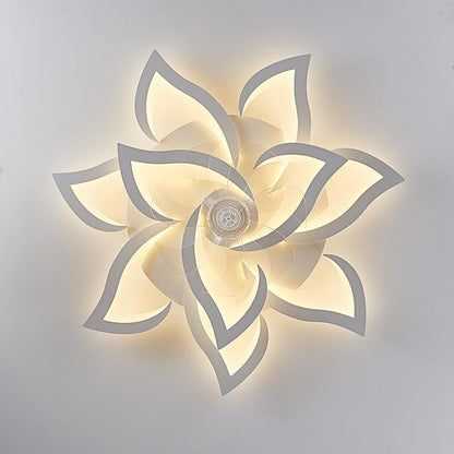 32inch White Flower Modern Ceiling Fans with Lights, Low Profile Ceiling Fan with Remote for Bedroom, Flush Mount Ceiling Fan with LED Dimmable Light,6-Speeds, Timing Ceiling Fan Light