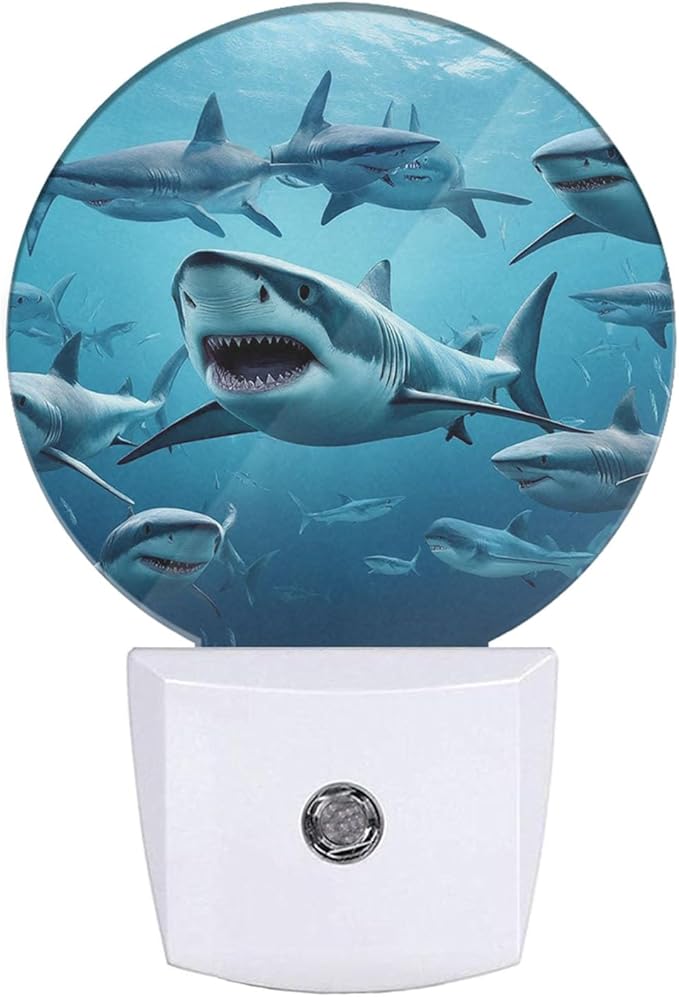 EKOBLA Deep Ocean Shark Night Light for Kids, Underwater Sea Creature Design Plug in with Dusk to Dawn Sensor, 0.5W Energy Saving, Soft Warm Nightlight for Bathroom Hallway