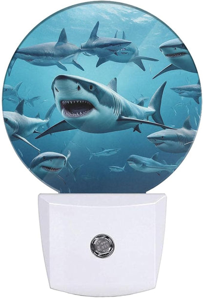 EKOBLA Deep Ocean Shark Night Light for Kids, Underwater Sea Creature Design Plug in with Dusk to Dawn Sensor, 0.5W Energy Saving, Soft Warm Nightlight for Bathroom Hallway