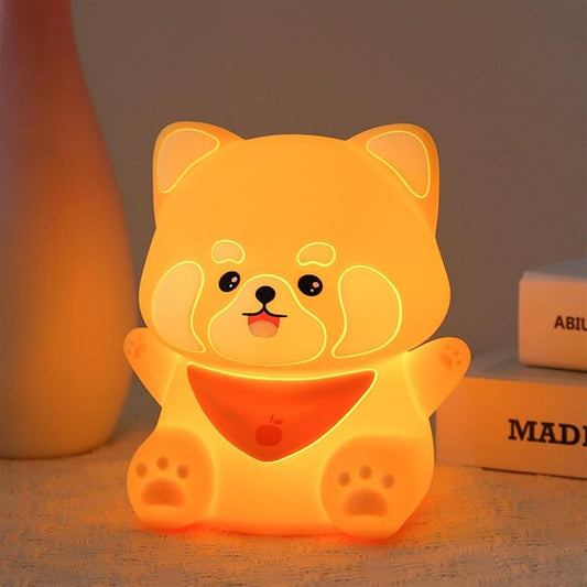 Red Panda Night Light, Squishy Silicone Lamp for Kids - Tap Control 2 Brightness, 50H Battery & Auto Timer, Cute Mothers Day Gifts for Boys Girls, Bedside Nursery Desk Decor