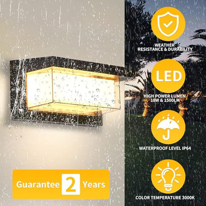 18W Modern LED Wall Light Outdoor 2Pack,3000K Warm White Waterproof Porch Patio Lights Mount Outside Fixtures,Matte Black Aluminium