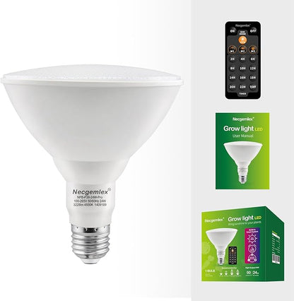 Smart LED PAR38 Grow Light, Dimmable, Sun Mode Dimming - Mimics Real Sunshine, Daily Run Auto Timer, Remote Control - Full Spectrum for Indoor Plant Growth