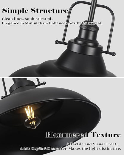 Black Pendant Light Kitchen Island,16 Inch Large Industrial Pendant Lights, Matte Black Pendant Lights, Vintage Farmhouse Pendant Light for Kitchen Island, Dining Room, Hallway (2 Pack)