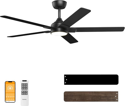 DAMINY 52 inch Black Ceiling Fans with Lights,5 Blades,6CCT, Low Profile,Remote Control,for Bedroom, Kitchen,Living Room,Indoor/Outdoor Use,Downrod