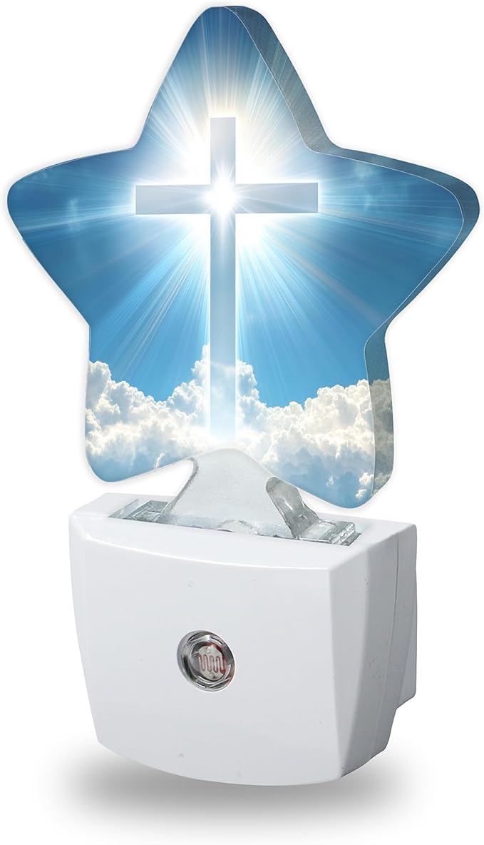 Energy Efficient Nightlights Plug in Wall, Glitter Cross Night Light for Kids Bedroom Decorative, Blue Sky Cloud Dusk-to-Dawn Sensor Sleep Friendly Lamp for Nursery Bathroom Basement