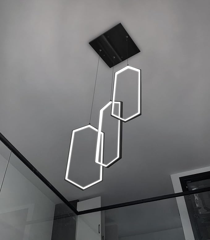 3-Rings Dimmable Pendant Lighting Adjust LED Mini Chandelier Ceiling Light Fixtures for Kitchen Island Dining Room Living Room Bedroom Black