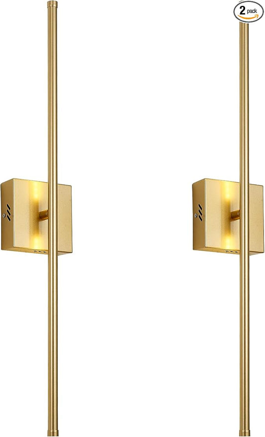 KARTOOSH 24.4 Inch Hardwired Wall Sconces Set of Two, 3000K Warm White Dimmable Modern Wall Sconces, 350° Rotate LED Light Fixtures Wall Lamp for Bathroom Living Room Bedroom Bedside, Gold