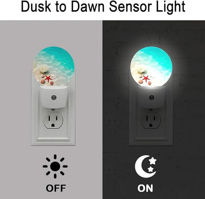 Beach Seashell Starfish Plug in Night Light Auto Light Round Lamps Energy Saving Gift for Women Men Friends