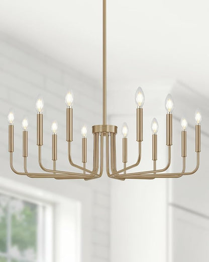 Yunnix 12-Light Champagne Bronze Chandelier, 35" Extra Large Modern Gold Chandelier - Brushed Honey Bronze Hanging Fixture - Champagne Gold Chandelier for Dining Room, Kitchen Island, Hall, Foyer