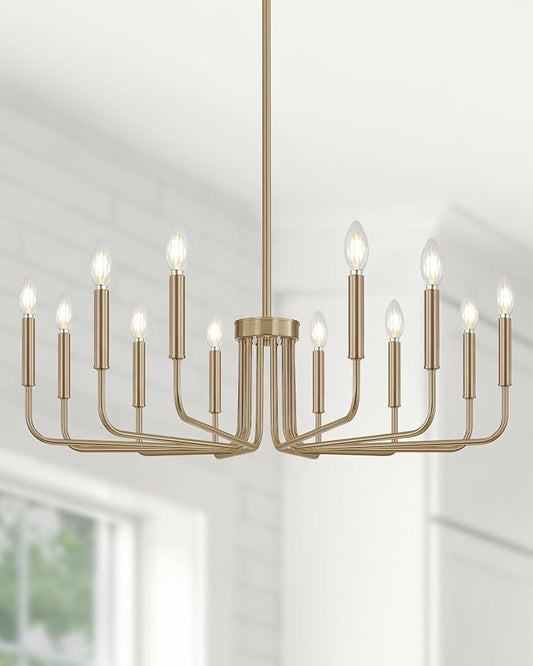 Yunnix 12-Light Champagne Bronze Chandelier, 35" Extra Large Modern Gold Chandelier - Brushed Honey Bronze Hanging Fixture - Champagne Gold Chandelier for Dining Room, Kitchen Island, Hall, Foyer