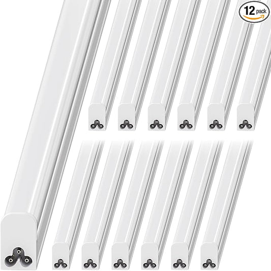 12 Pack 4FT T5 LED Shop Light, 20W, 5000K 2200LM, Linkable Utility Fixture for Under Cabinet, Kitchen, Garage, Basement, Workshop Lighting, Easy Installation, Plug & Play