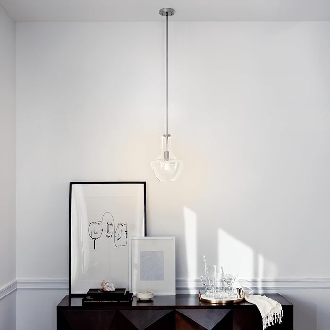 Kichler Everly 1-Light Kitchen Bell Pendant Light, Hanging Light Fixture with Clear Seeded Glass in Brushed Nickel for Kitchen Island or Dining Room (15.25" x 10.5"), 42141NICS