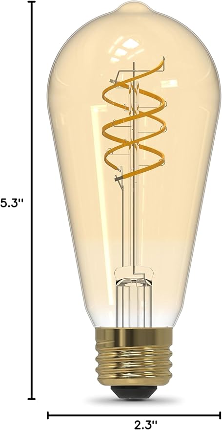 Feit Electric ST19 Vintage LED Light Bulb, 60W Equivalent, 2100K Warm Light, Spiral Filament, Amber Glass, Dimmable, Decorative Edison Bulb for Home or Commercial Use, ST1960S2D/821FILVG/2, 2 Pack
