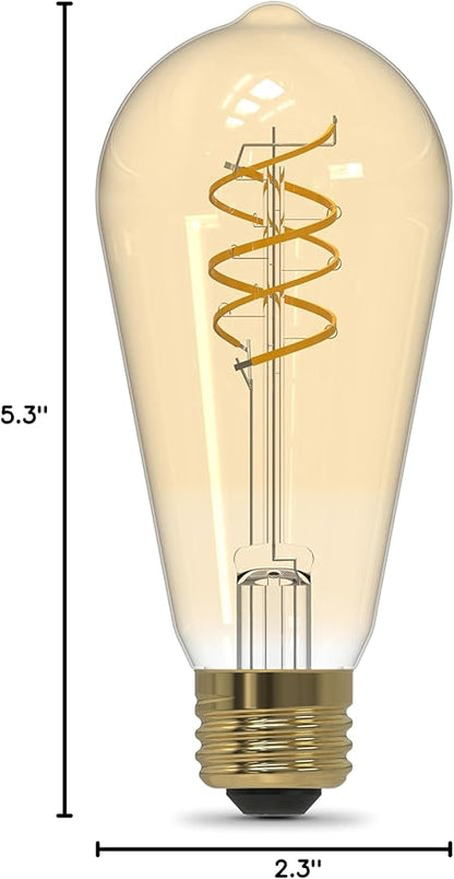 Feit Electric ST19 Vintage LED Light Bulb, 60W Equivalent, 2100K Warm Light, Spiral Filament, Amber Glass, Dimmable, Decorative Edison Bulb for Home or Commercial Use, ST1960S2D/821FILVG/2, 2 Pack