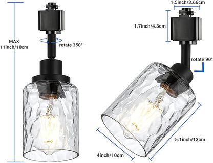 4 Pack H Track Lighting Heads Black Track Lighting Fixtures with Clear Hammered/Water Ripples Glass, H Type Track Lighting Replacement Heads Ceilig Spotlight for Kitchen Accent Retail E26 Base