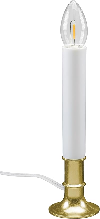 Xodus Innovations AC1120B-4 Electric Plug-in 8.25 inch Flameless Window Candle with Dusk to Dawn Light Sensor Timer, White Candle with Brass Base Pack of 4