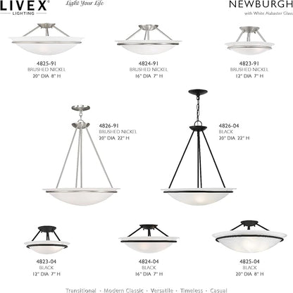 Livex Lighting 4824-91 Newburgh 3-Light Ceiling Mount, Brushed Nickel