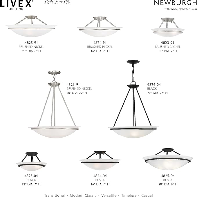 Livex Lighting 4824-04 Newburgh 3-Light Ceiling Mount, Black