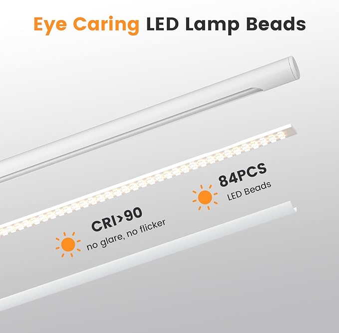 SIBRILLE White LED Desk Lamp, 16" Dimmable Metal Desk Light with Base, 15W 1200LM, Adapter Included, Color & Brightness Adjustable, Modern Tall Table Lamp for Home Office Reading Study Task Laptop