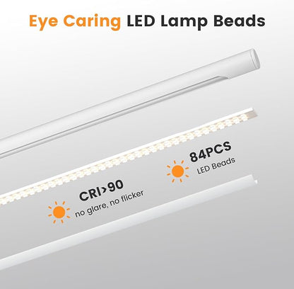 SIBRILLE White LED Desk Lamp, 16" Dimmable Metal Desk Light with Base, 15W 1200LM, Adapter Included, Color & Brightness Adjustable, Modern Tall Table Lamp for Home Office Reading Study Task Laptop