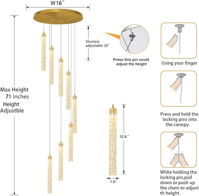 ykolupty 8-Light Led Chandelier, Gold Crystal Modern Led Chandelier for Dining Room, Luxury Enterway Led Dimmable Pendant Lights Fixture with Remote Control Flush Mount