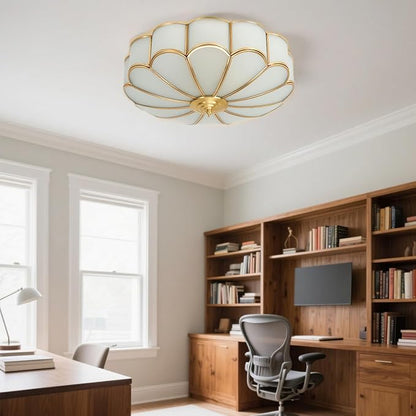 MIXL-18 Inch Brass Flush Mount Ceiling Light,4-Bulbs Flower Shape Living Room Light Fixture,Mid Century Ceiling Lamp for Bedroom and Entryway