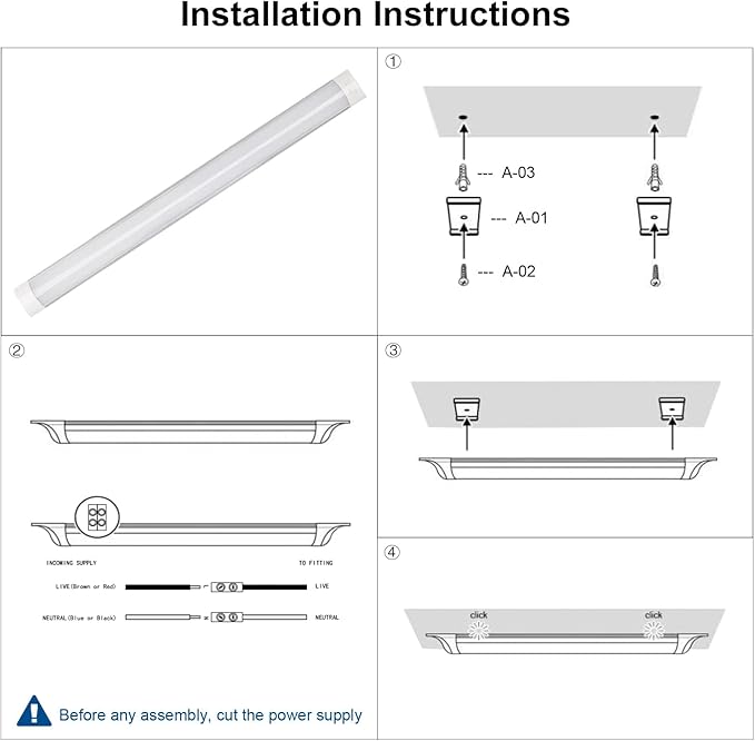 8 Packs 2FT LED Batten, Ultra-Thin Ceiling Surface Mounted Fixture, 20W, Day Light 4000K, IP20, for Garage, Shop, Hallway, Office, Market, Ver.2