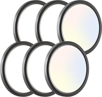 zemty 6Pack LED Ceiling Light Fixture 6.5 Inch, 12W 1200lm Ceiling Mount Light Fixtures, Adjustable 3000K 4000K 6500K, Round Flat Ceiling Lamp for Bathroom Closet Hallway Laundry (Black)