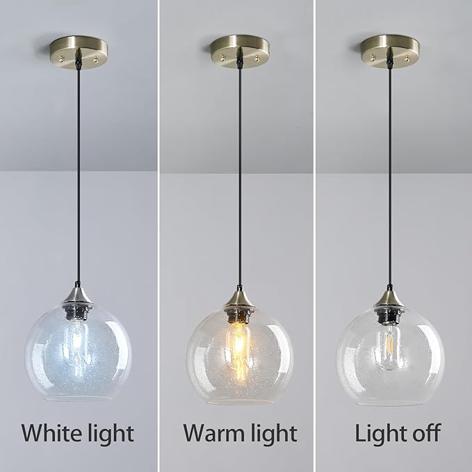 Clear Glass Pendant Lights Kitchen Island Lighting Globe Pendant Light Fixtures Modern Pendant Lighting for Kitchen Island Bedroom Living Dining Room Light Fixture(7.87in, 1-Pack)