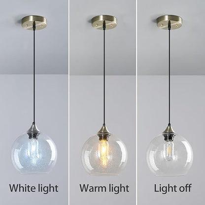 Clear Glass Pendant Lights Kitchen Island Lighting Globe Pendant Light Fixtures Modern Pendant Lighting for Kitchen Island Bedroom Living Dining Room Light Fixture(7.87in, 1-Pack)