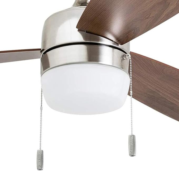 Honeywell Ceiling Fans Barcadero Modern 44 Inch Ceiling Fan with Light, Pull Chain LED Indoor Fan with 3 Blades, Maple and Brown Maple Blade Finish Options, Brushed Nickel (50616-01)