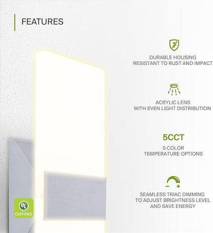 ASD 12 Inch Indoor LED Wall Sconce - 12W 2700K-5000K Dimmable Brushed Nickel Wall Sconce Lights for Living Room, Bedroom, Bathroom, Hallway - Modern Wall Sconces Hardwired, UL Interior Light