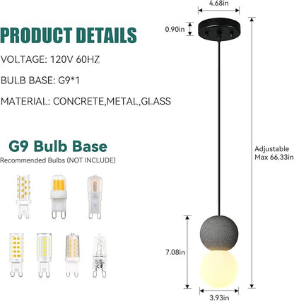 Modern Black 1-Light Concrete Pendant Light Kitchen Island Ceiling Light Fixture White Glass Globe Ball Pendant Lighting for Dining Room Coffee Club Resturant Bar Living Room(3-Pack)