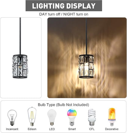 MEXO Black Crystal Pendant Light Fixture Modern Hanging Lighting Mini Crystal Chandelier for Kitchen Island Dinning Room Living Room Hallyway Porch Bedroom Lamp