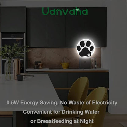 Dog Paw Night Light Black White Animal Footprint Dog Cat Paw Night Lights Plug into Wall 0.5W LED Lighting Auto on/Off for Bedroom Bathroom Hallway Stairway Kitchen