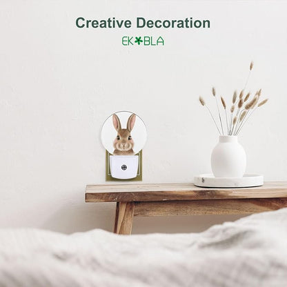 EKOBLA Easter Bunny Plug-in Night Light, Cute Cartoon Rabbit LED Nightlight for Easter Decor, Bedroom, Bathroom, Living Room & Kitchen