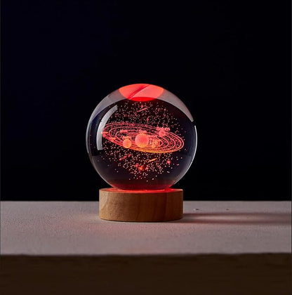 3.15 inch Solar System Crystal Ball lamp,3D K9 Crystal Ball Night Light with Wooden Base,16 Colors Change with Remote Control,Galaxy Light,Birthday Gift for Friends (Solar System)
