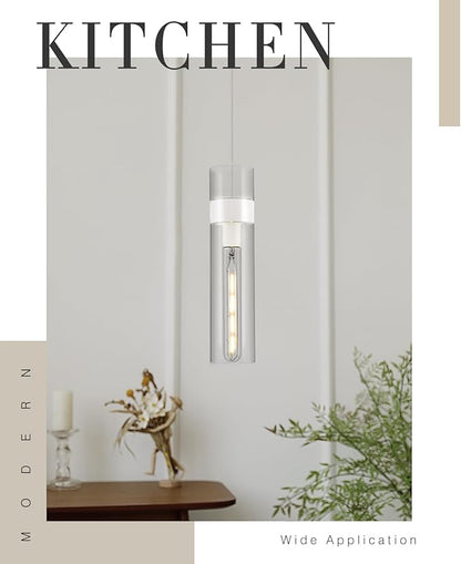 2 Pack Pendant Lights Kitchen Island (Bulbs Included), White Adjustable Modern Glass Pendant Light Over Island, Industrial Pendant Light Fixtures for Dining Room Hallway Bedroom Living Room
