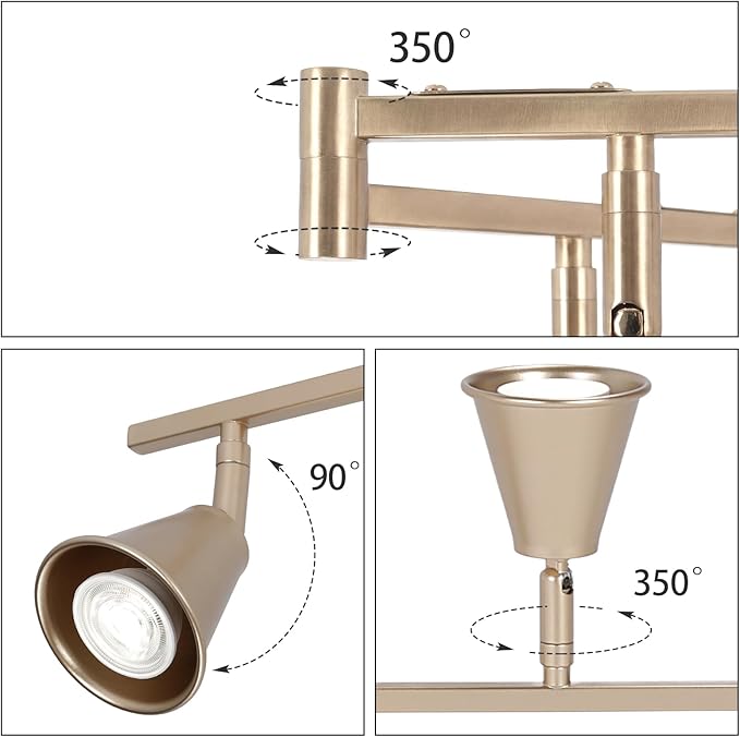 6-Light Modern Track Lighting Fixtures Ceiling, Flexible Foldable Arm and Rotatable Light Head, Champagne Gold Kitchen Track Lighting for Kitchen Islands, Dining Rooms, Bars