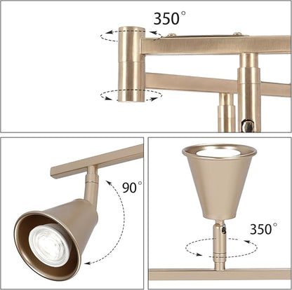 6-Light Modern Track Lighting Fixtures Ceiling, Flexible Foldable Arm and Rotatable Light Head, Champagne Gold Kitchen Track Lighting for Kitchen Islands, Dining Rooms, Bars