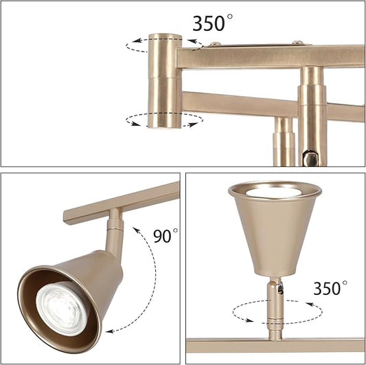 6-Light Modern Track Lighting Fixtures Ceiling, Flexible Foldable Arm and Rotatable Light Head, Champagne Gold Kitchen Track Lighting for Kitchen Islands, Dining Rooms, Bars