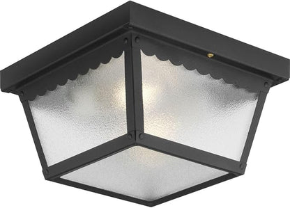Progress Lighting 2-Light Indoor and Outdoor Flush Mount Ceiling Light, Interior and Exterior Ceiling-Mount Light Fixture for Porch Light, Patios, Garages, Hallways, Metal, 9-1/4" by 5", Black